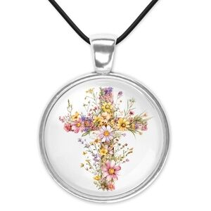 Floral Cross Pendant Necklace 1 Inch